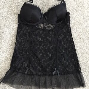 Rampage Intimates Babydoll Womens L Black Sheer Lingerie Lace Underwire Push Up